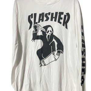 Ghost Face Scream Horror Movie T-Shirt SLASHER Size L Long Sleeve White